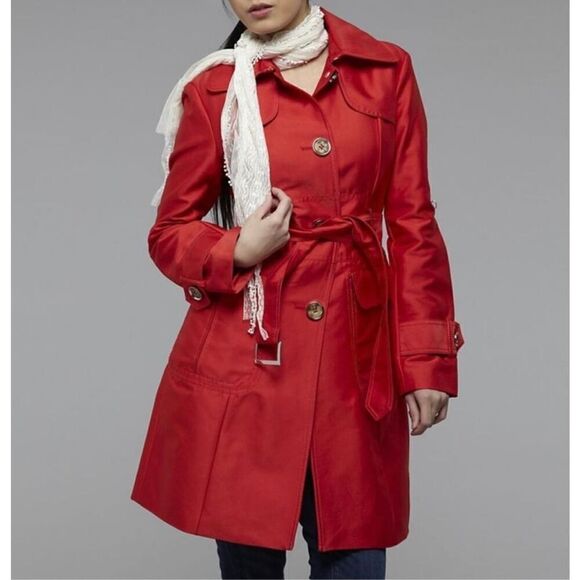 Kenneth Cole New York Short Red Trench, Small. Gold hardware. Elegant preppy - Picture 1 of 12